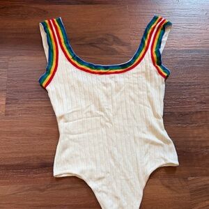 Superdown rainbow trim ivory bodysuit